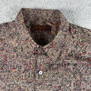 Tori Richard Honolulu Mens Medium Cotton Lawn Tiki Mask Tribal Print Shirt USA